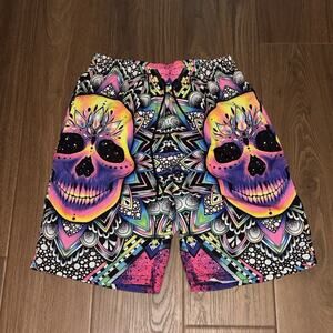 Men’s 3D Print Beach Shorts Colorful Skull Swim Trunks Quick Dry Summer Small